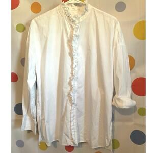 MNG Size 4 White Ruffle Blouse Button Front